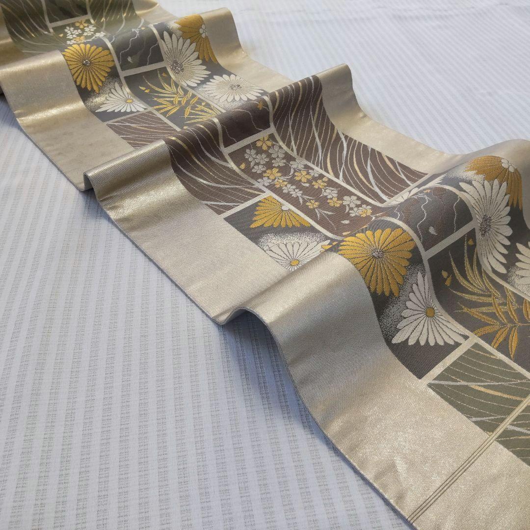 【袋帯】圧倒的スタイリッシュ＊シルバー輝く短冊文様！/Obi/Vintage