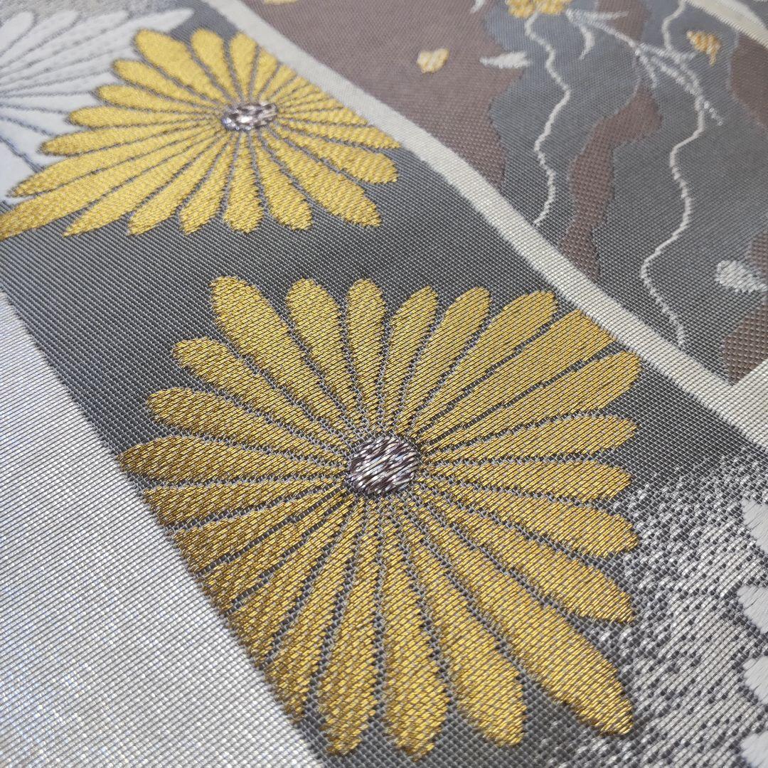 【袋帯】圧倒的スタイリッシュ＊シルバー輝く短冊文様！/Obi/Vintage