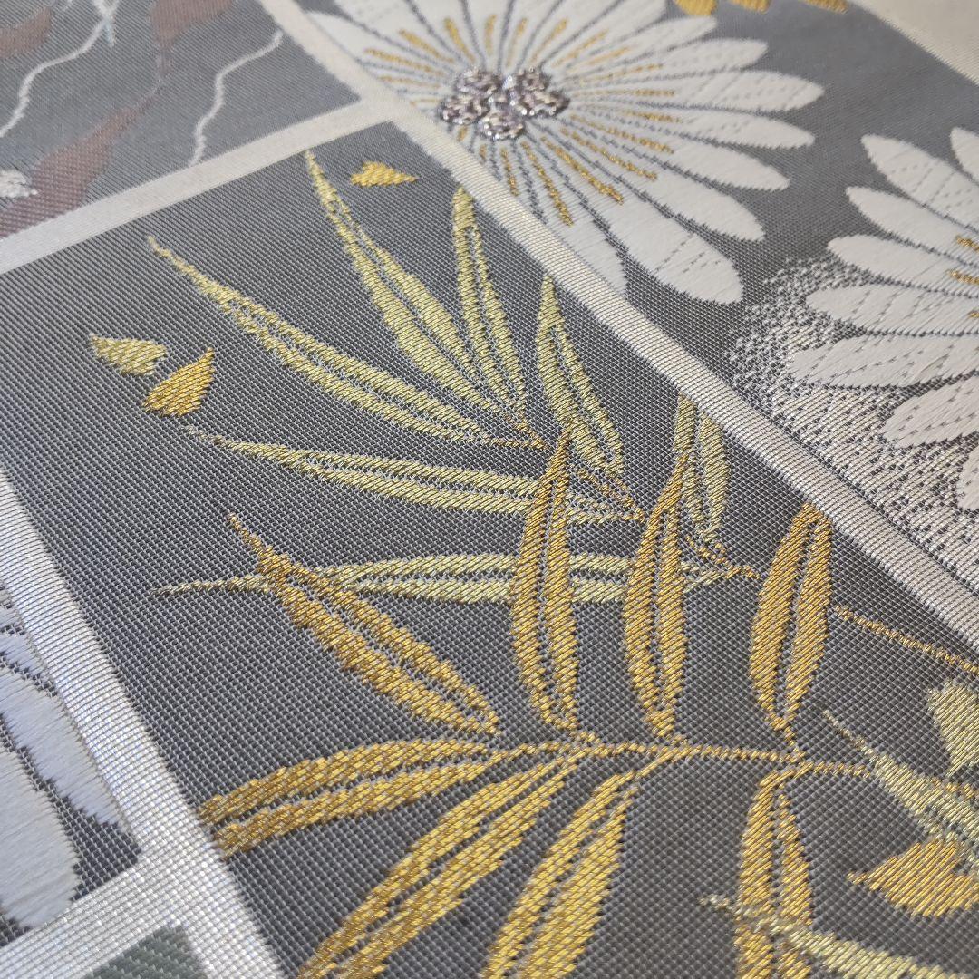 【袋帯】圧倒的スタイリッシュ＊シルバー輝く短冊文様！/Obi/Vintage