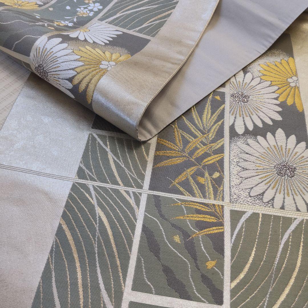 【袋帯】圧倒的スタイリッシュ＊シルバー輝く短冊文様！/Obi/Vintage