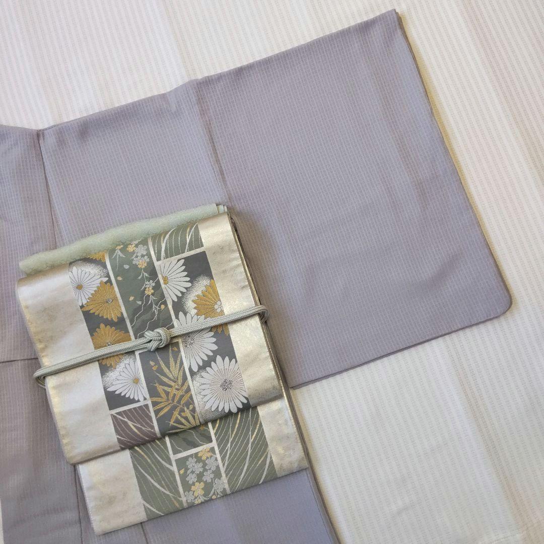 【袋帯】圧倒的スタイリッシュ＊シルバー輝く短冊文様！/Obi/Vintage