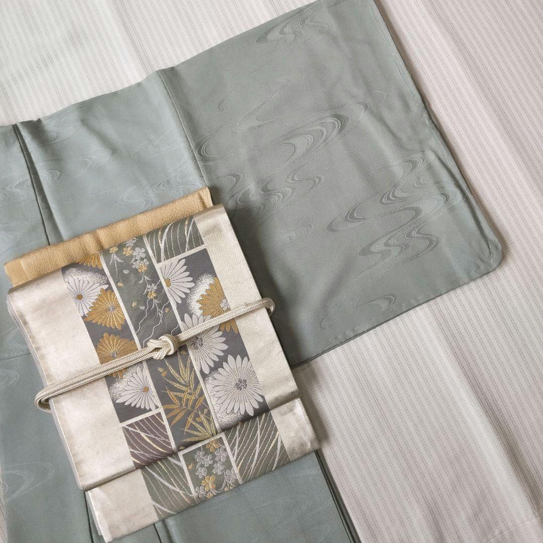 【袋帯】圧倒的スタイリッシュ＊シルバー輝く短冊文様！/Obi/Vintage