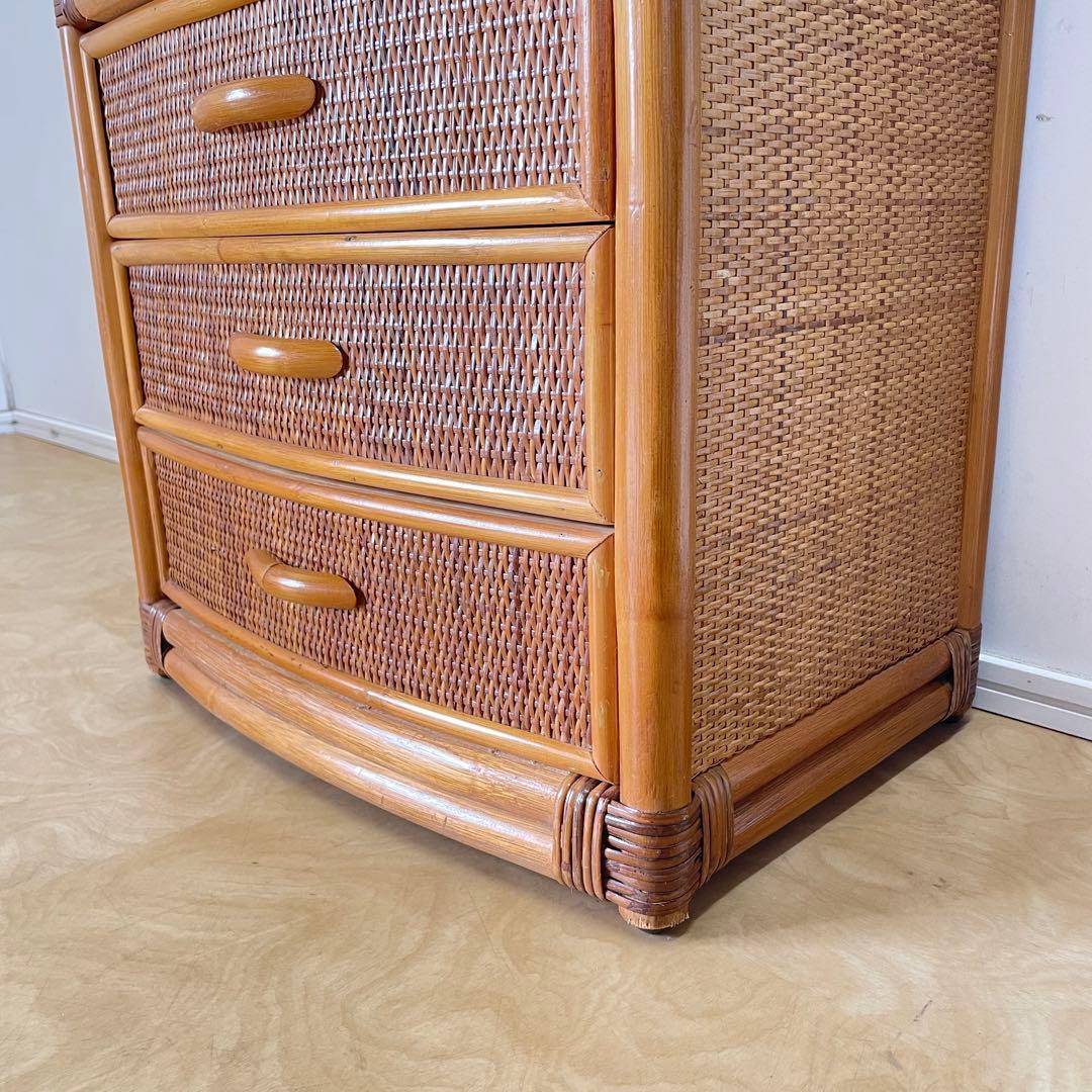 籐 ラタン 4段チェスト 引き出し 収納 タンス 箪笥 電話台 ビンテージ