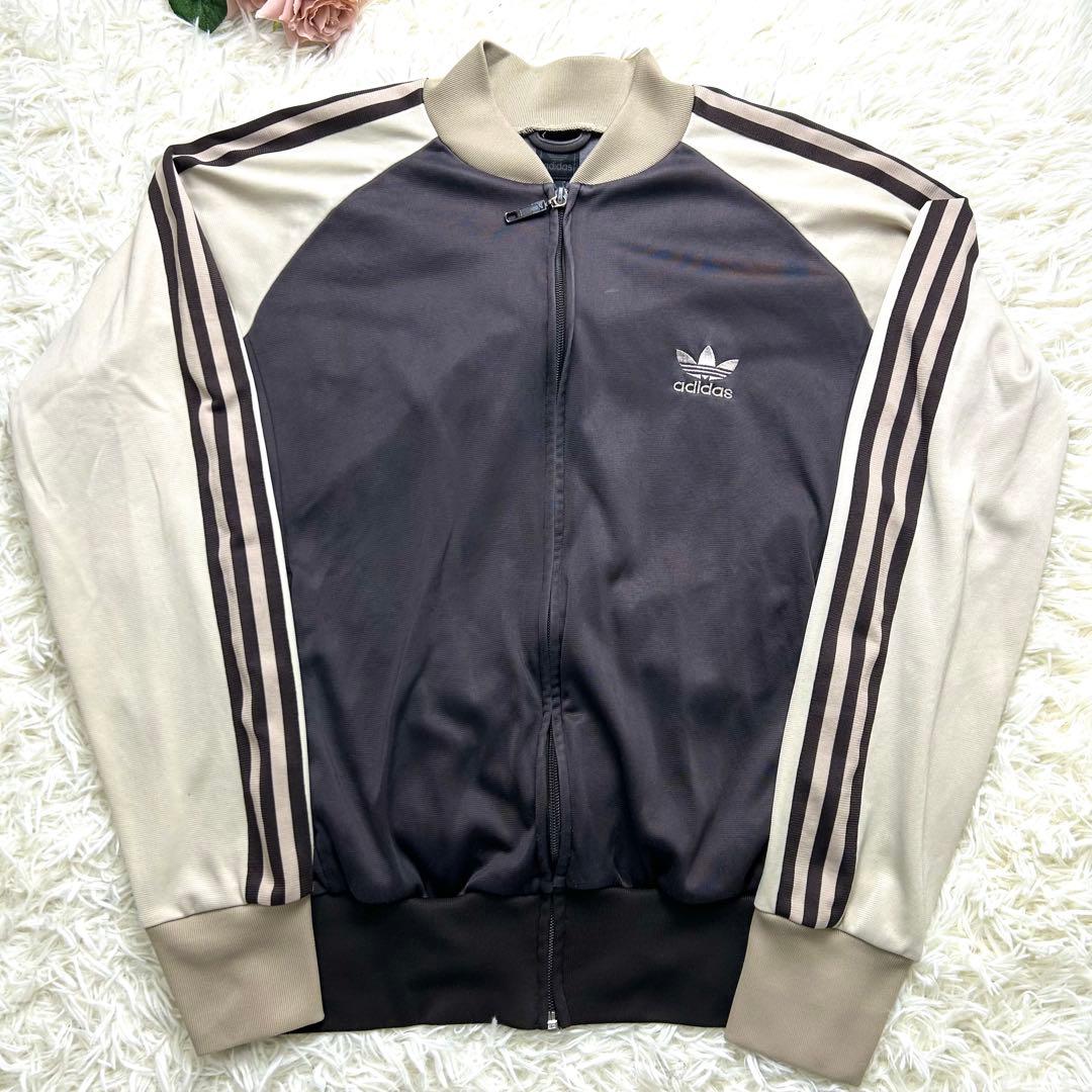 adidas トラックジャケット L 茶 ブラウン×ベージュ 古着