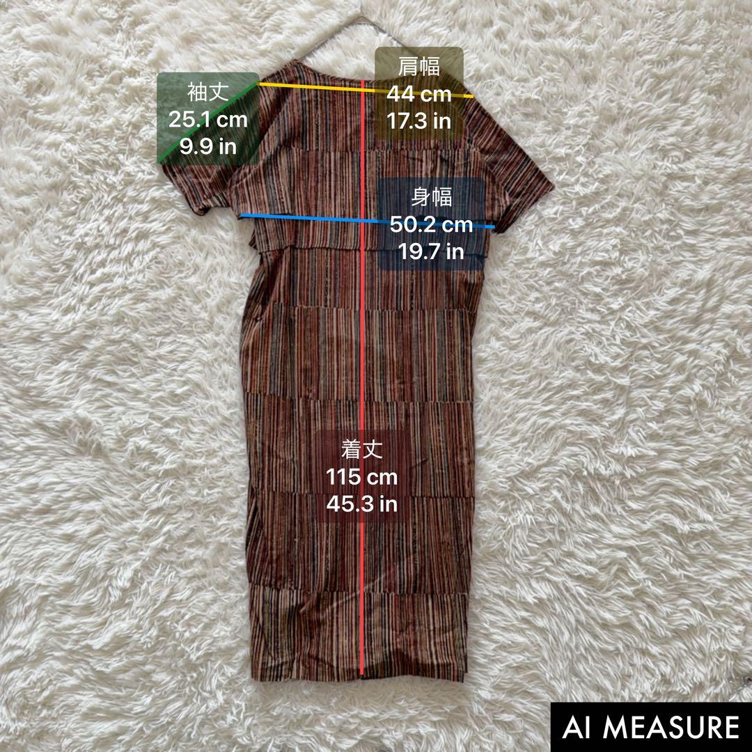 希少 ヨーガンレール ワンピース 胸元段々デザイン 調整紐付き ストライプ