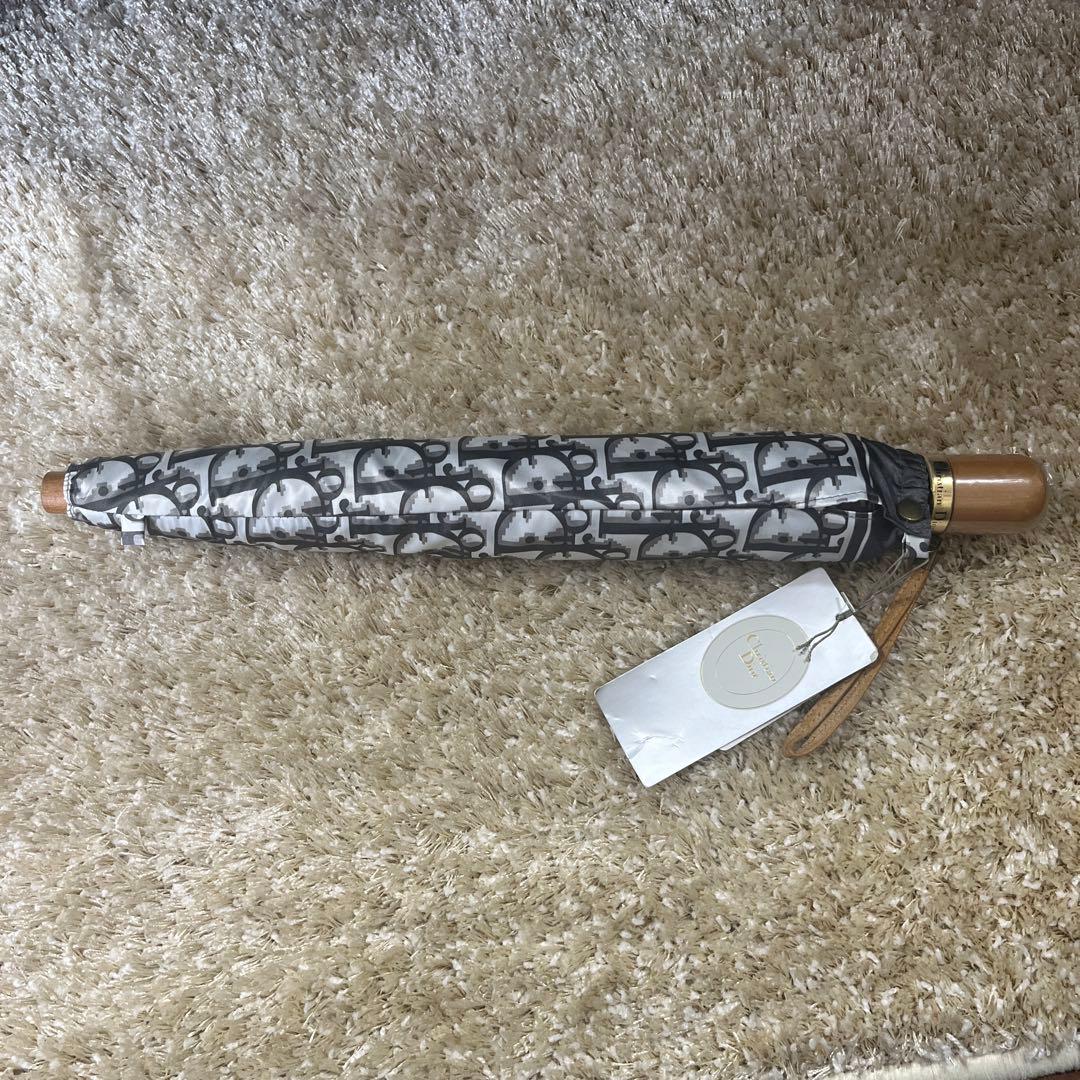 新品　Dior ディオール　折たたみ傘　雨傘　グレー　トロッター柄　タグ付き