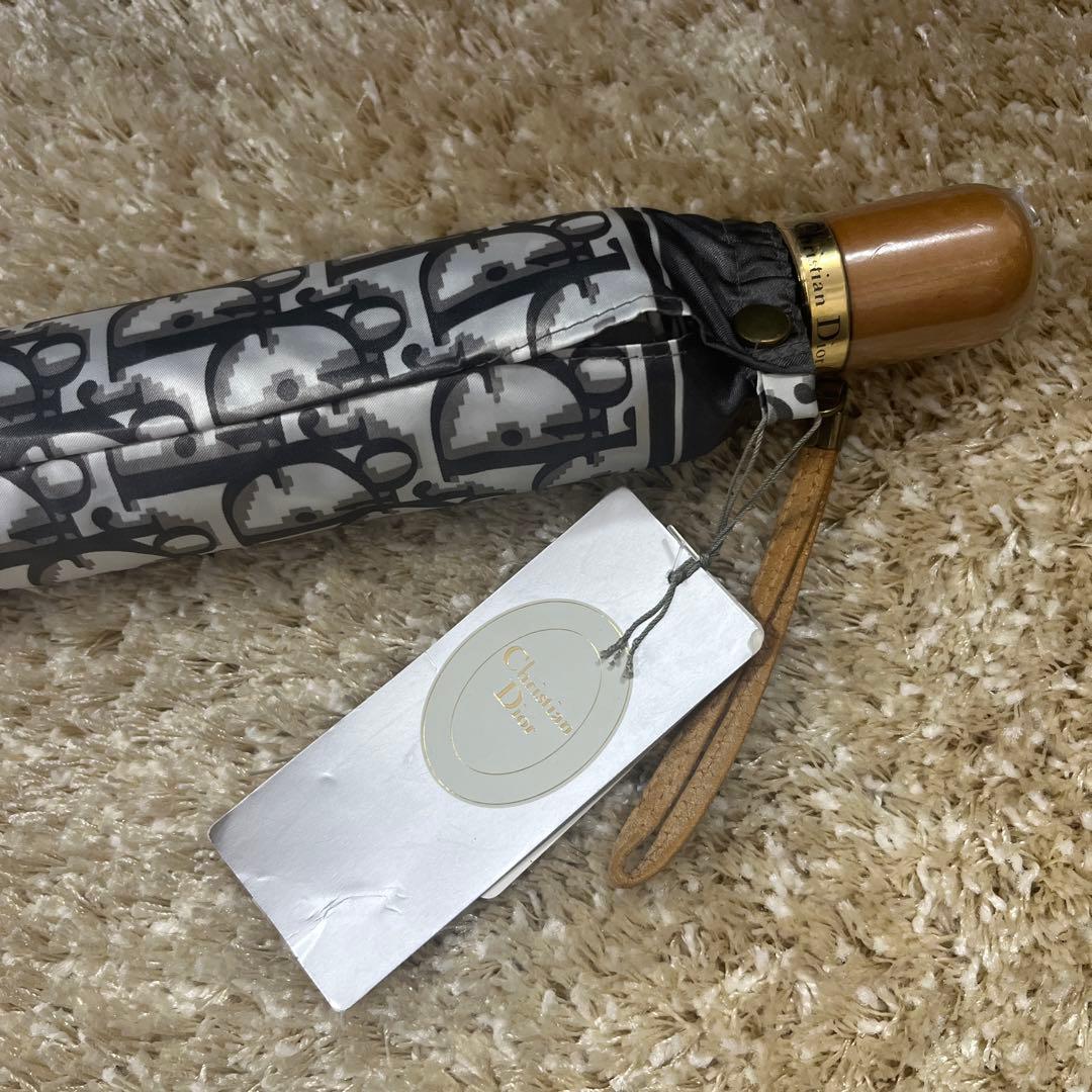 新品　Dior ディオール　折たたみ傘　雨傘　グレー　トロッター柄　タグ付き