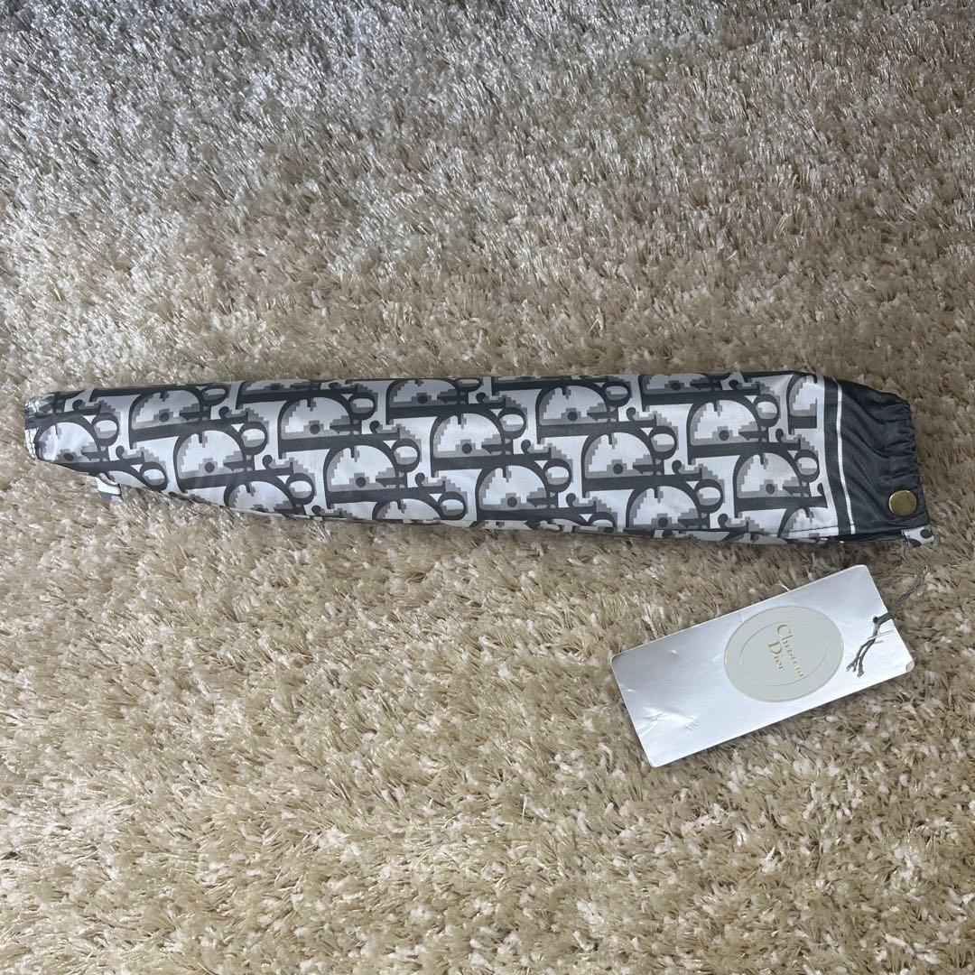 新品　Dior ディオール　折たたみ傘　雨傘　グレー　トロッター柄　タグ付き