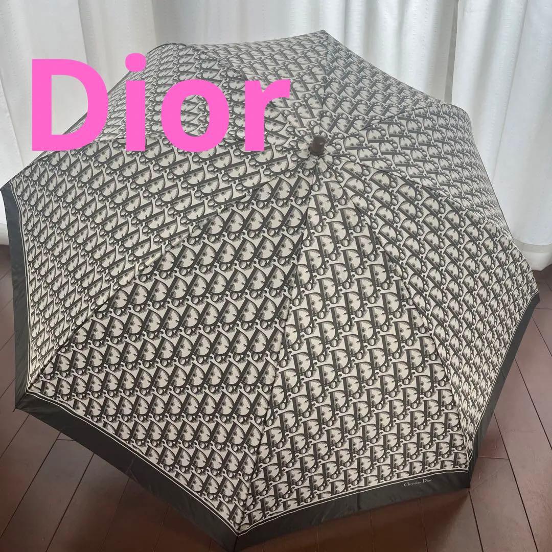 新品　Dior ディオール　折たたみ傘　雨傘　グレー　トロッター柄　タグ付き