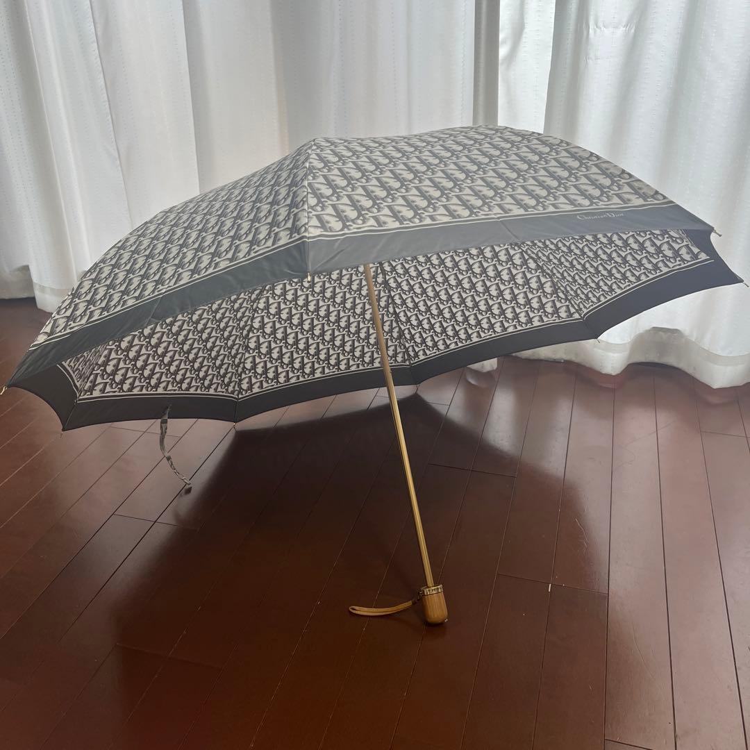 新品　Dior ディオール　折たたみ傘　雨傘　グレー　トロッター柄　タグ付き