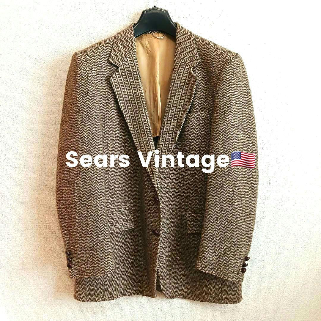 Sears ブラウン ツイード ジャケット ウール ヘリンボーン ヴィンテージ