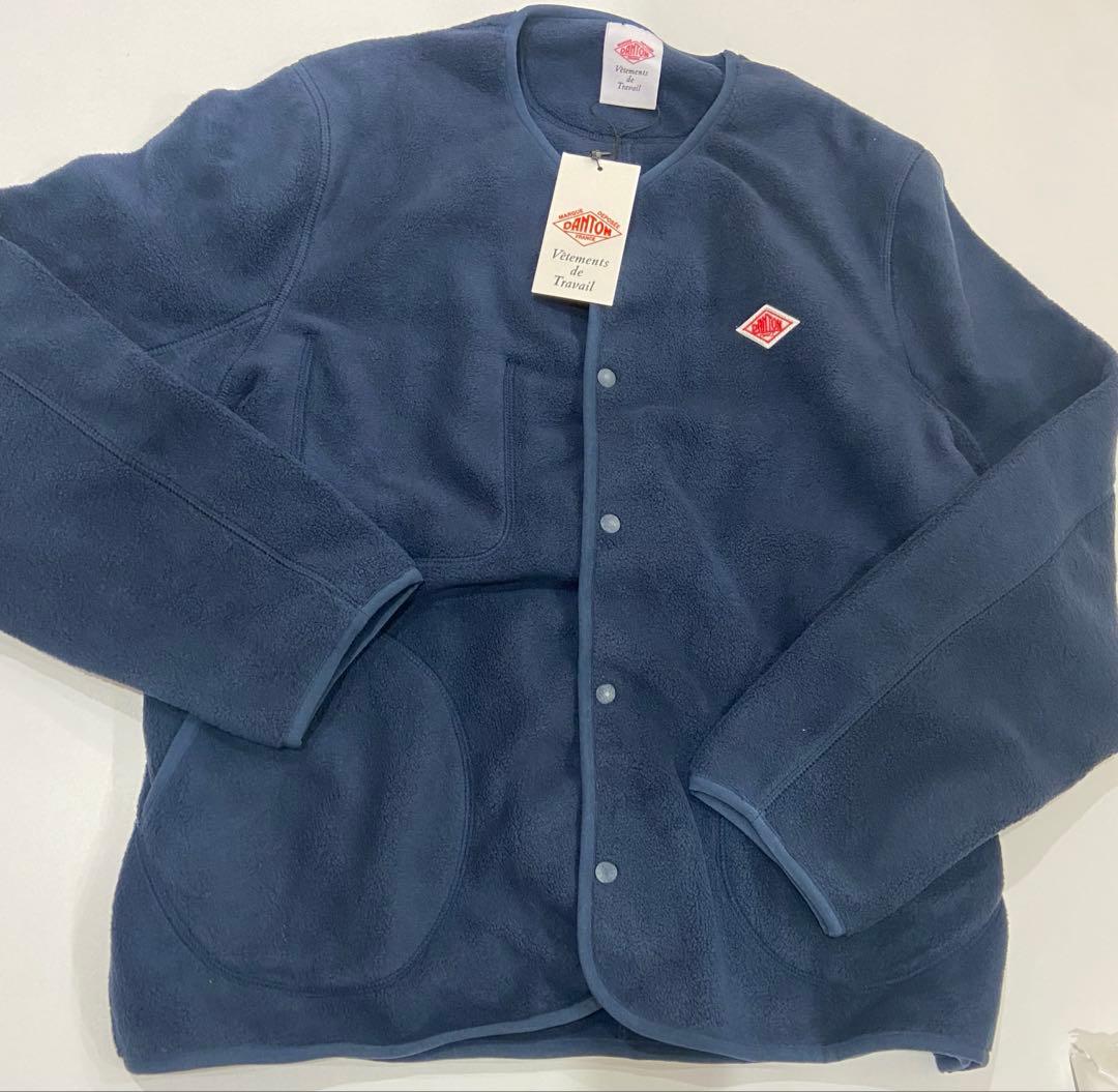 新品　ダントン　ネイビー フリースジャケット　ノーカラージャケット フリース