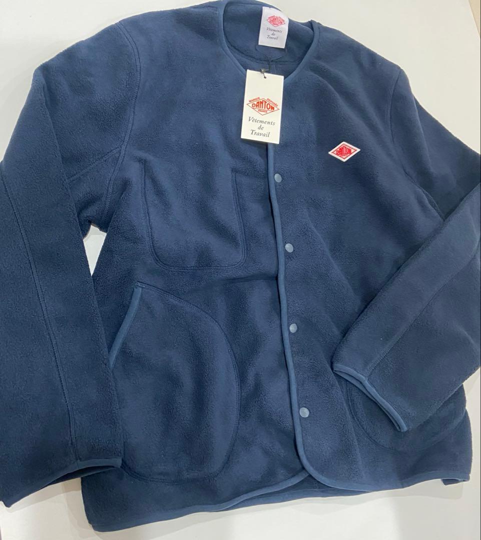 新品　ダントン　ネイビー フリースジャケット　ノーカラージャケット フリース