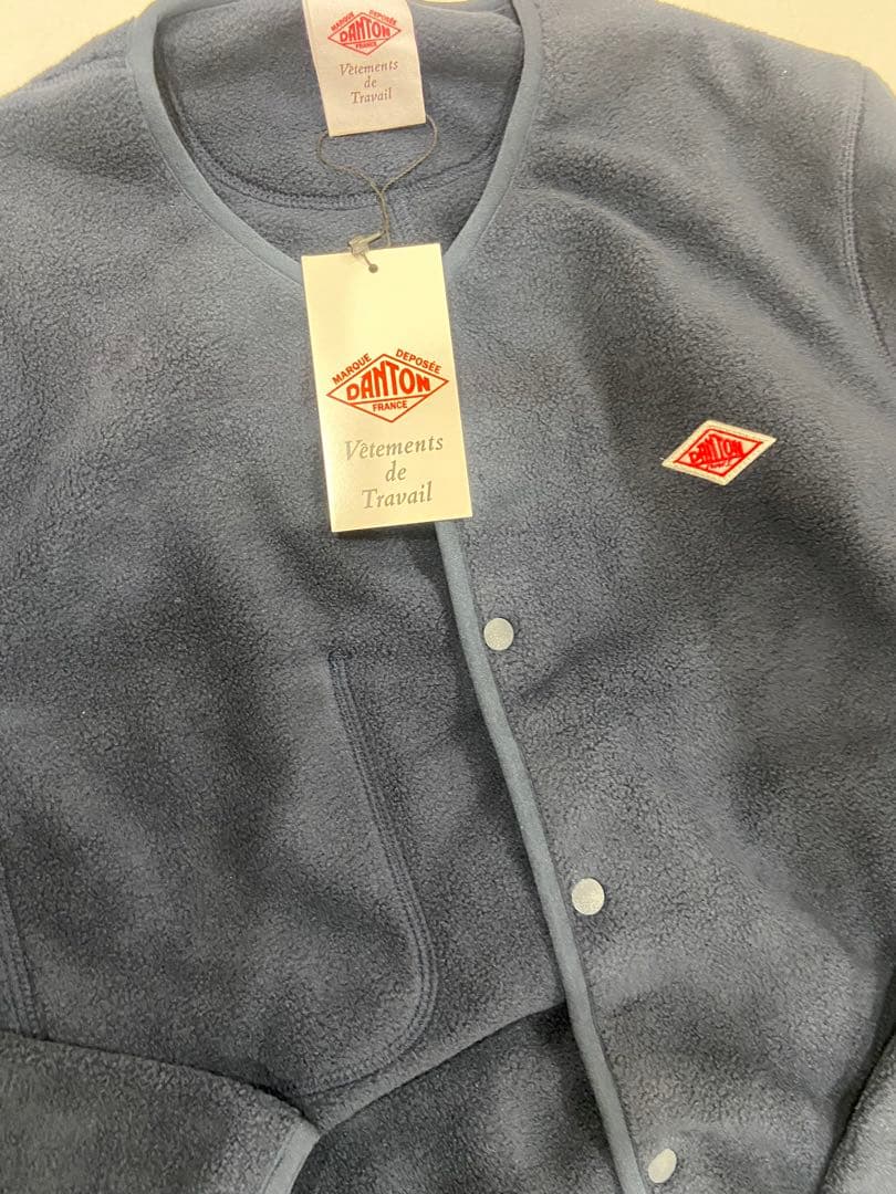 新品　ダントン　ネイビー フリースジャケット　ノーカラージャケット フリース