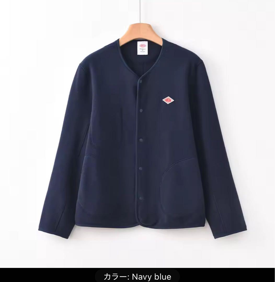 新品　ダントン　ネイビー フリースジャケット　ノーカラージャケット フリース