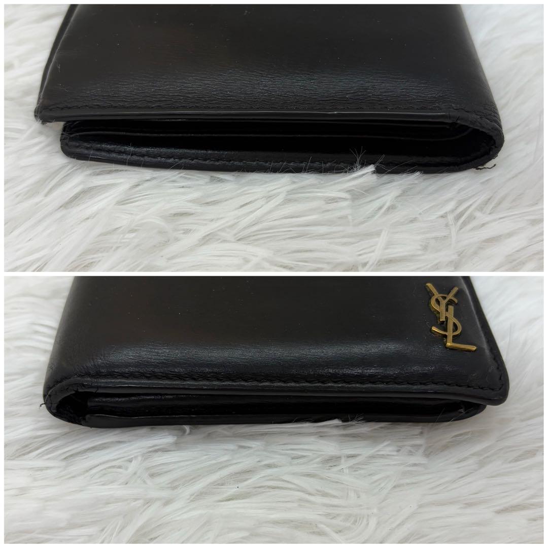 美品✨サンローラン　二つ折り　折り財布　カサンドラ　金ロゴ　レザー　ブラック