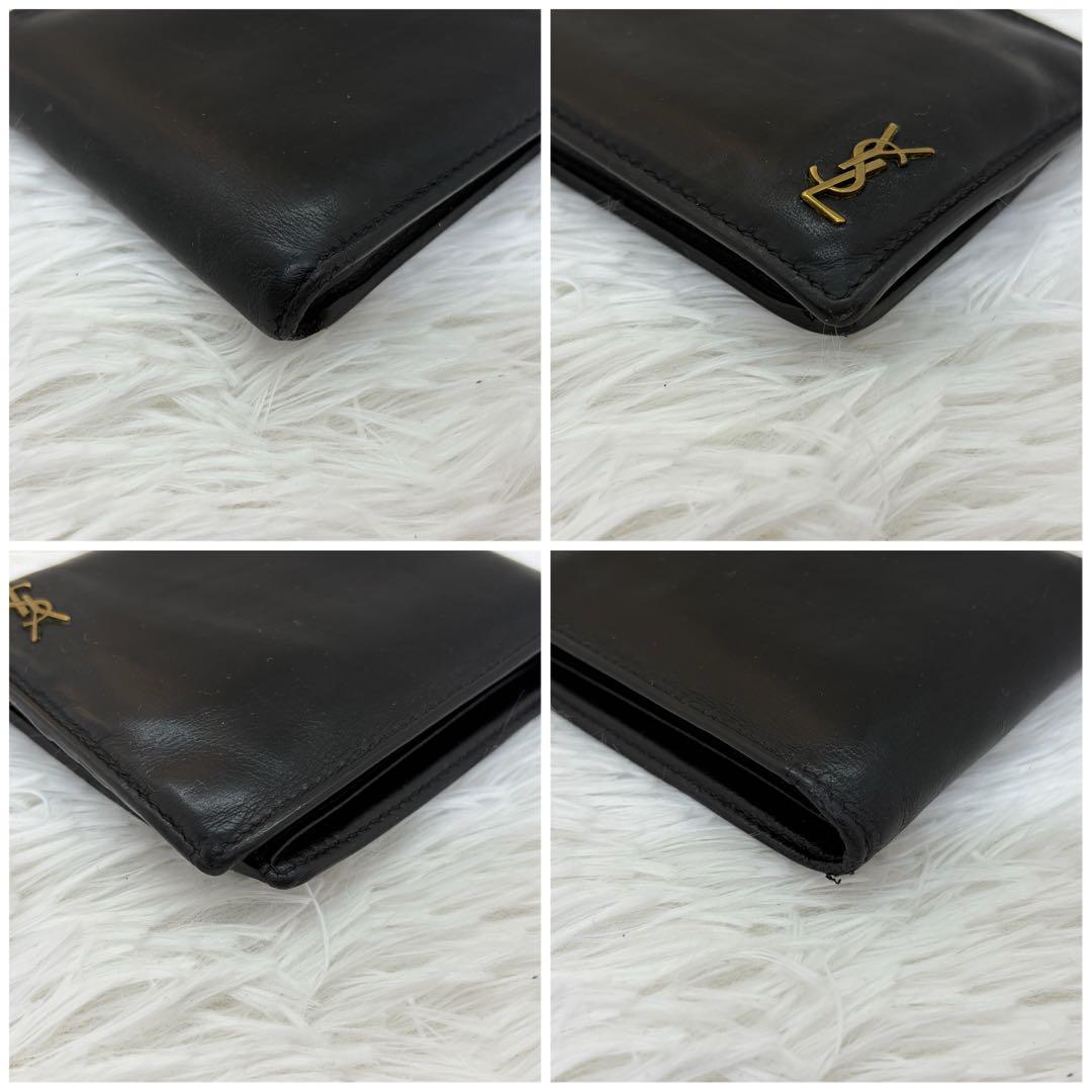 美品✨サンローラン　二つ折り　折り財布　カサンドラ　金ロゴ　レザー　ブラック