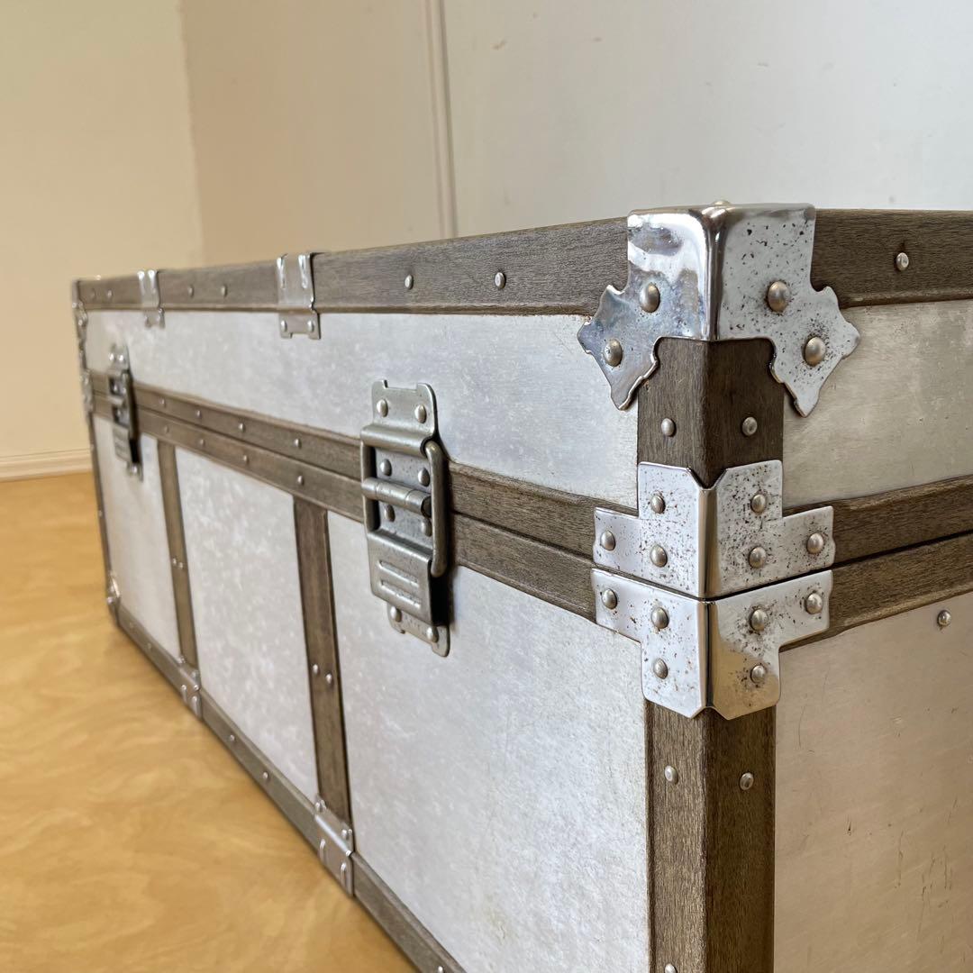 ビンテージ トランク アルミ 船舶 収納 箱 台 ケース ボックス アンティーク