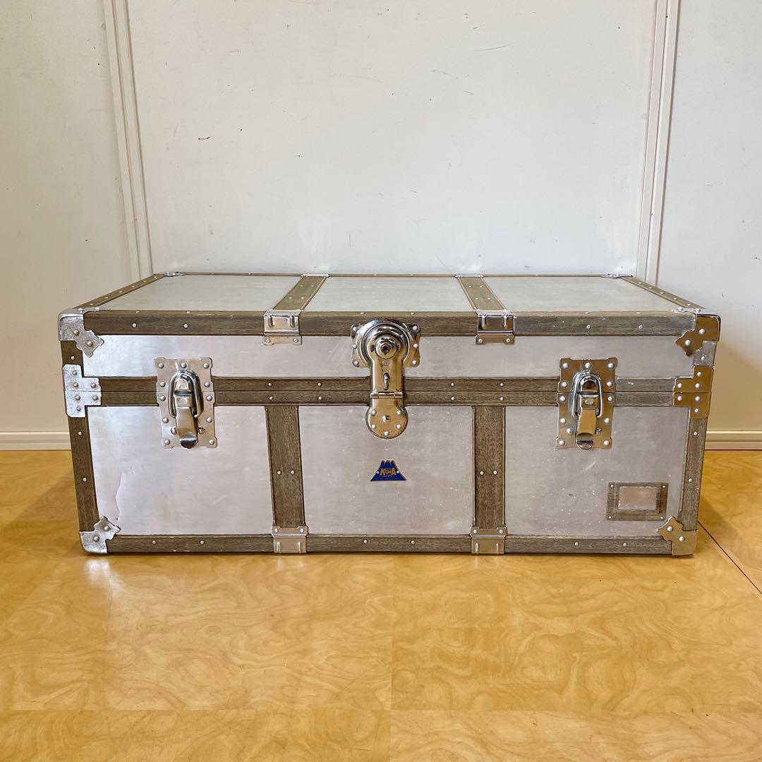 ビンテージ トランク アルミ 船舶 収納 箱 台 ケース ボックス アンティーク