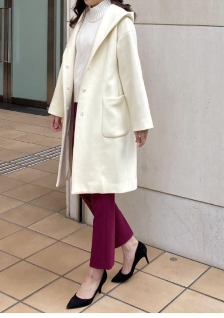 エムプルミエ　Super100's ウールフーディコート　38 オフホワイト