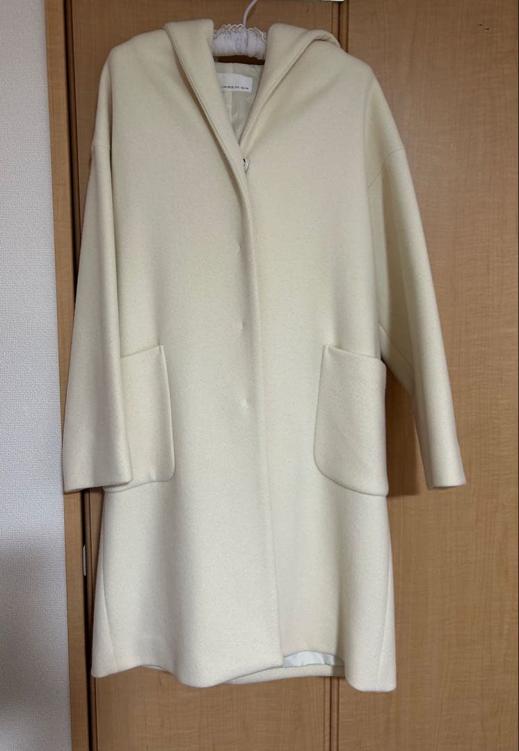 エムプルミエ　Super100's ウールフーディコート　38 オフホワイト