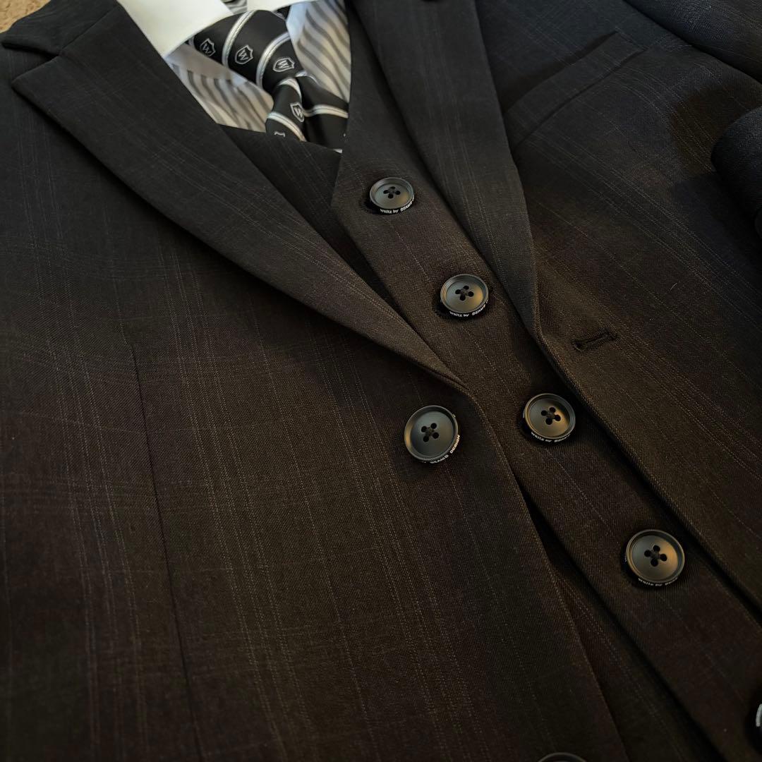 ビームス BEAMS フォーマルスーツ 黒 チェック 150cm 卒業式