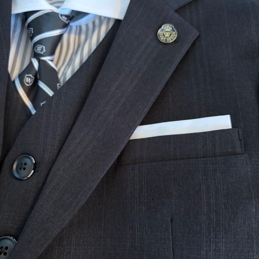 ビームス BEAMS フォーマルスーツ 黒 チェック 150cm 卒業式