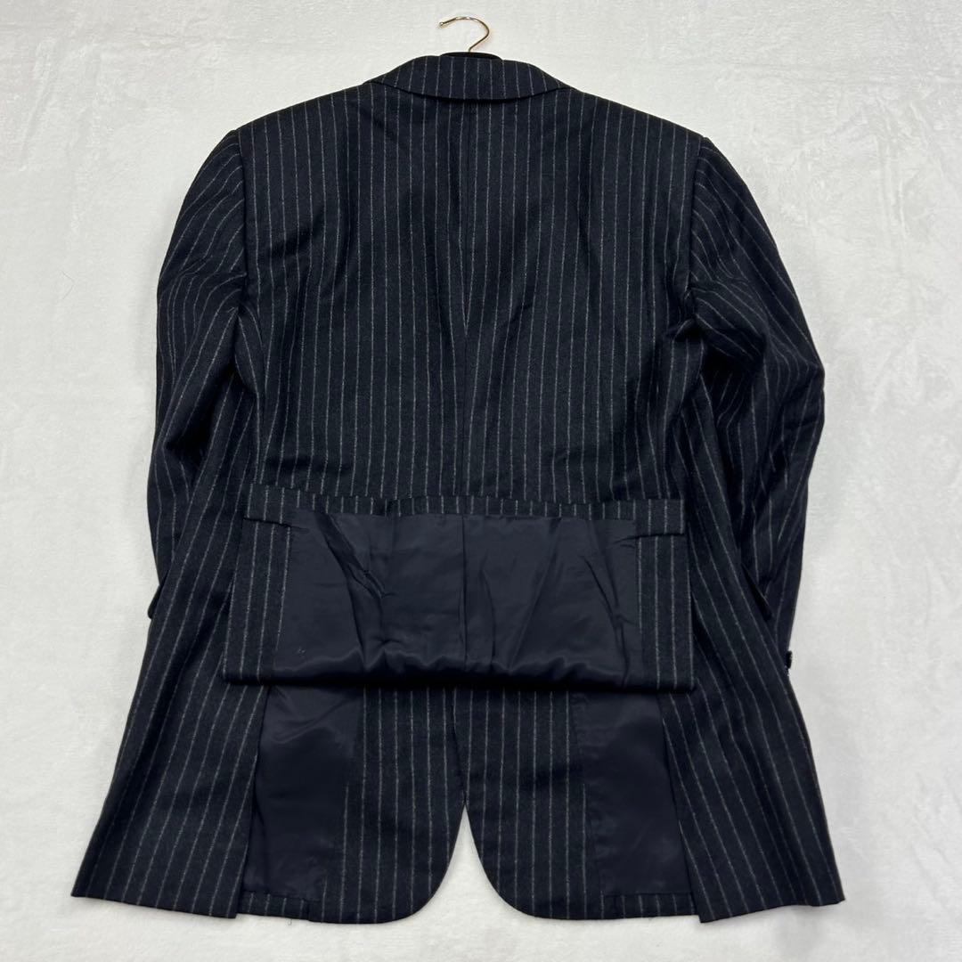 H52 M ソブリン カシミヤ混 ストライプ柄 スーツ上下 ダークグレー メンズ