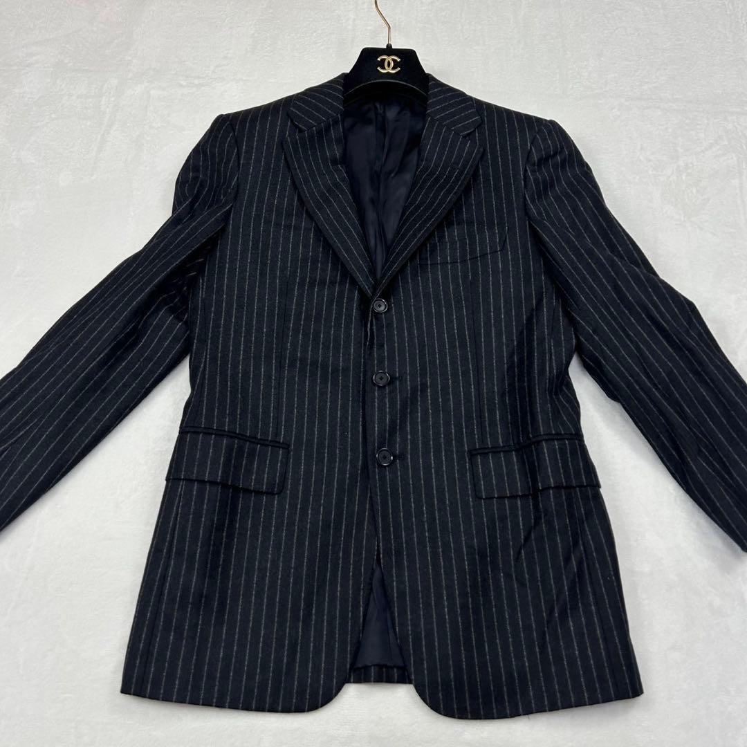 H52 M ソブリン カシミヤ混 ストライプ柄 スーツ上下 ダークグレー メンズ