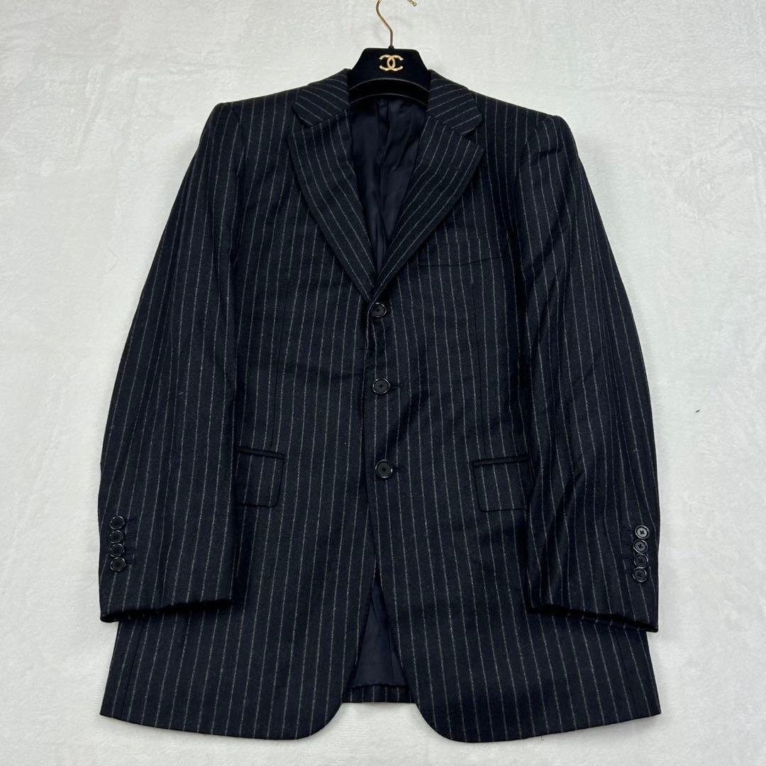 H52 M ソブリン カシミヤ混 ストライプ柄 スーツ上下 ダークグレー メンズ
