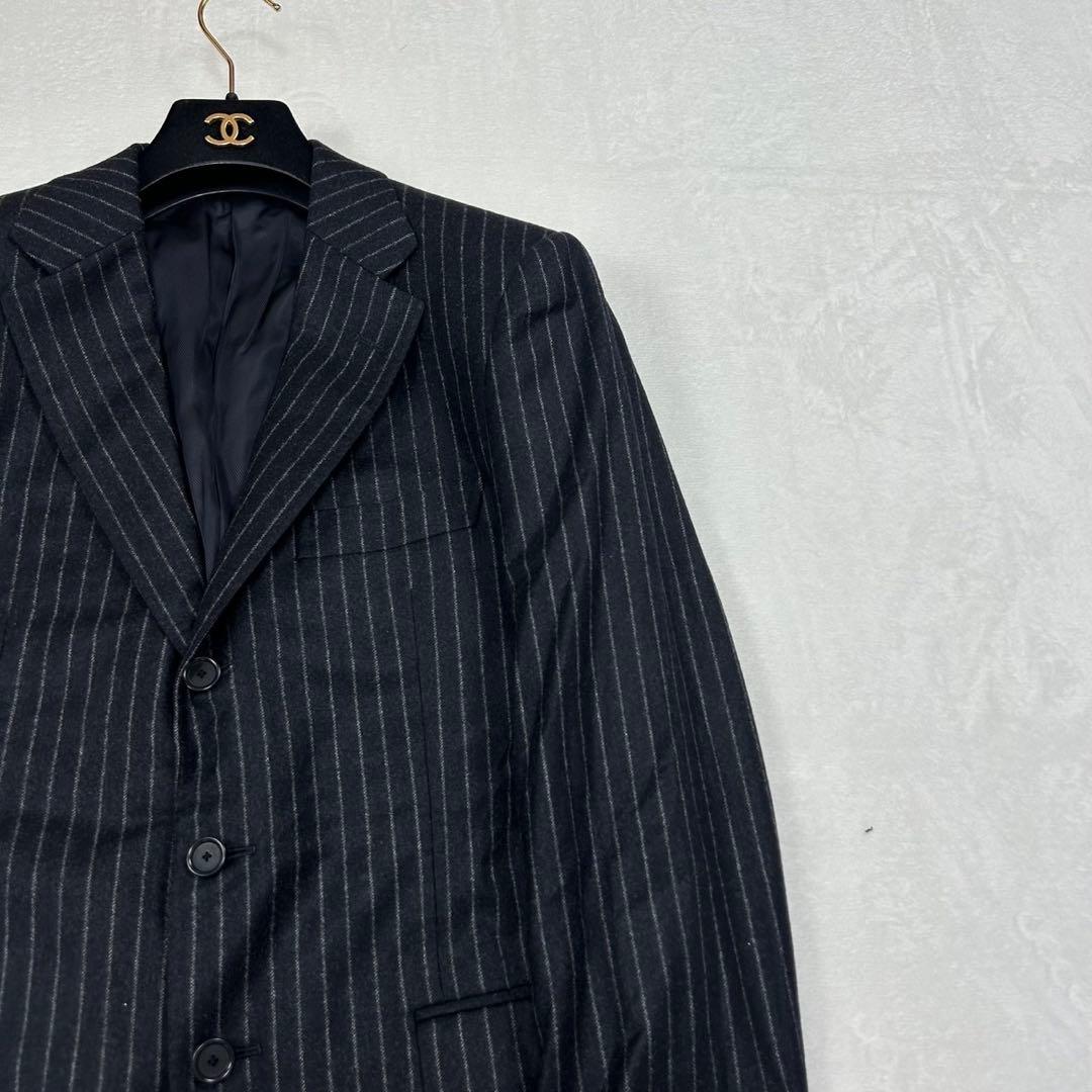 H52 M ソブリン カシミヤ混 ストライプ柄 スーツ上下 ダークグレー メンズ