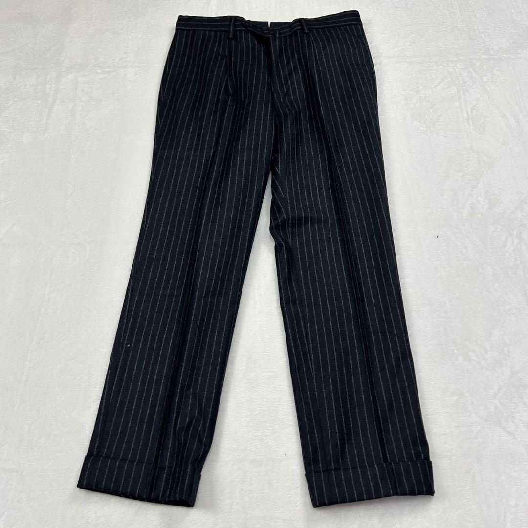 H52 M ソブリン カシミヤ混 ストライプ柄 スーツ上下 ダークグレー メンズ