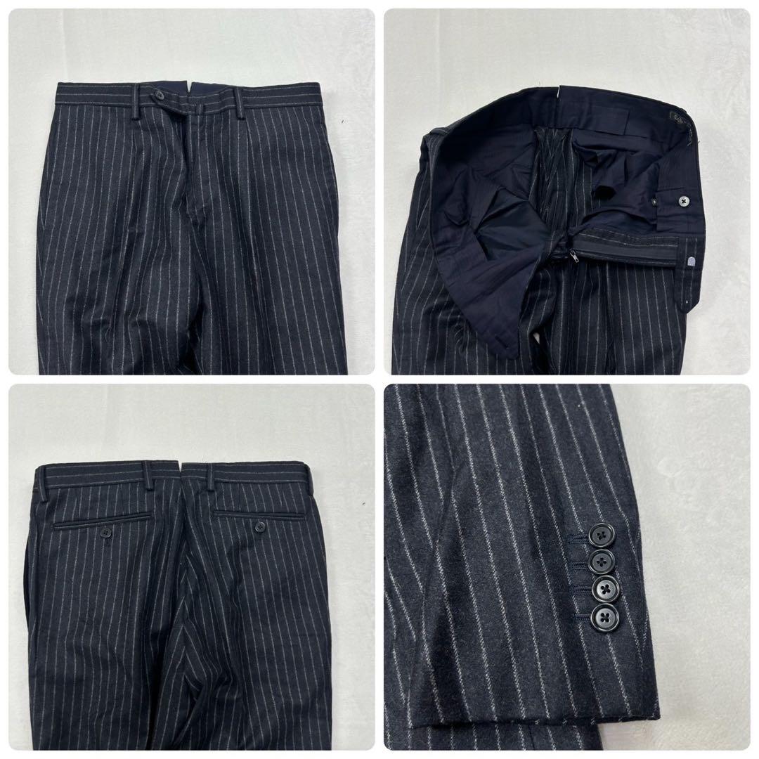 H52 M ソブリン カシミヤ混 ストライプ柄 スーツ上下 ダークグレー メンズ