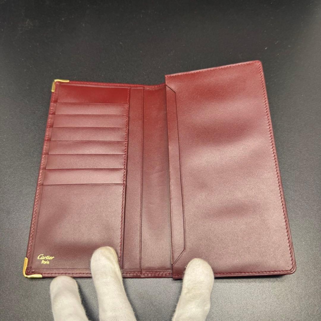 未使用級 Cartier カルティエ 長財布 札入れ カード入れ レザー 赤茶