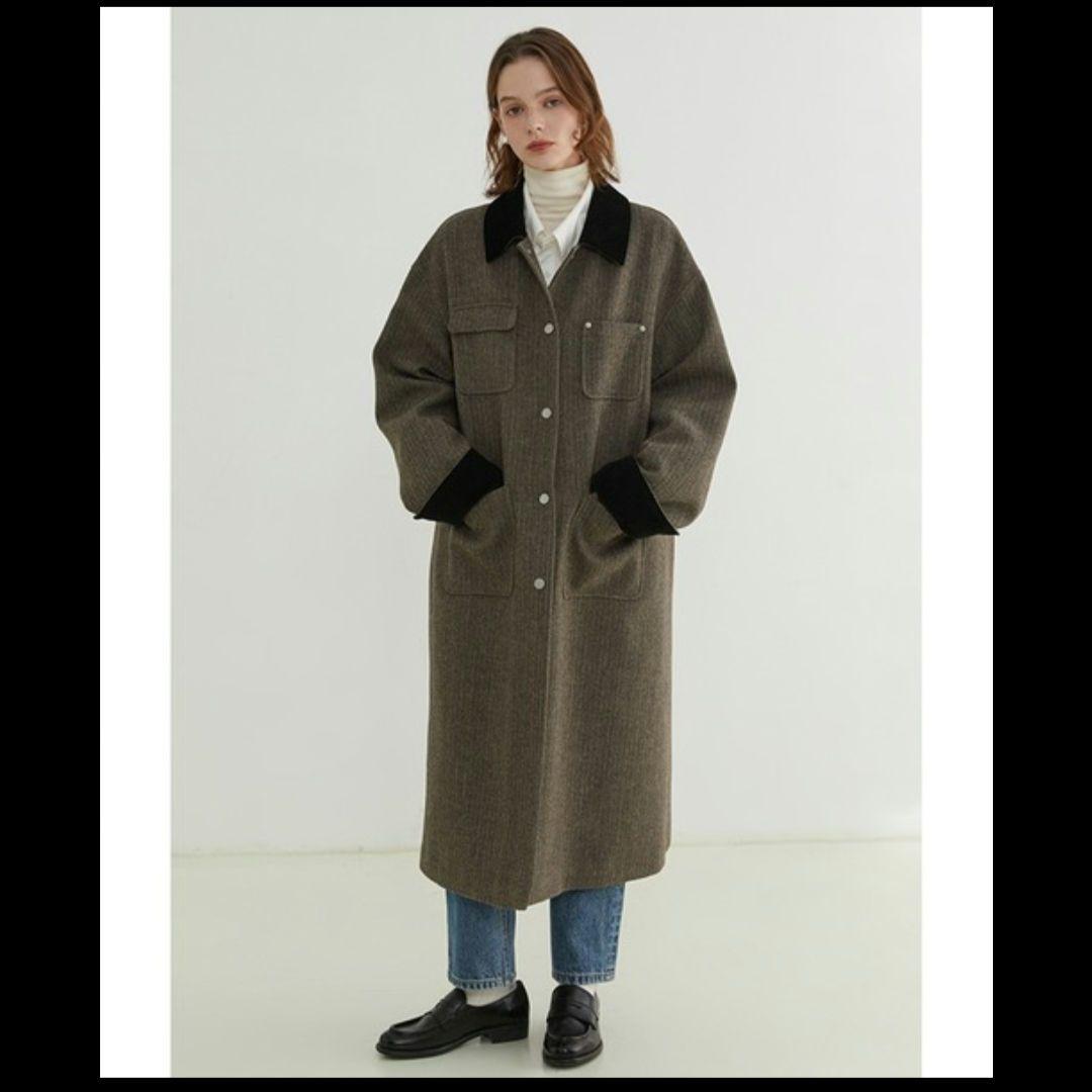 へリンボーン柄 ステンカラーコート 【FanoStudios】