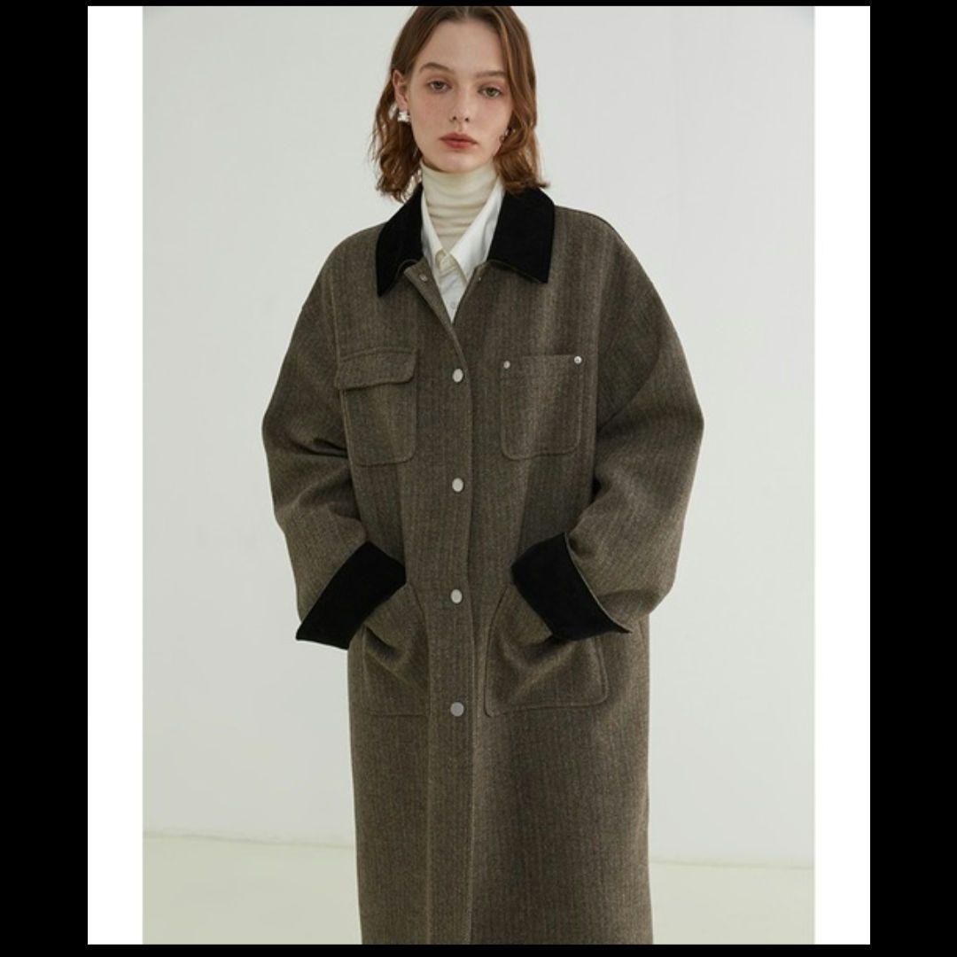 へリンボーン柄 ステンカラーコート 【FanoStudios】