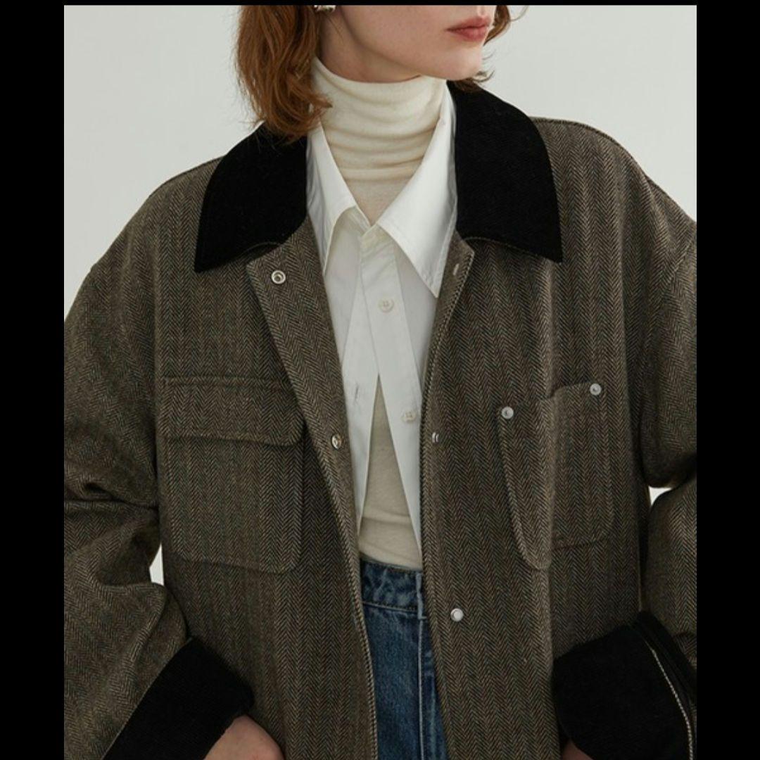 へリンボーン柄 ステンカラーコート 【FanoStudios】