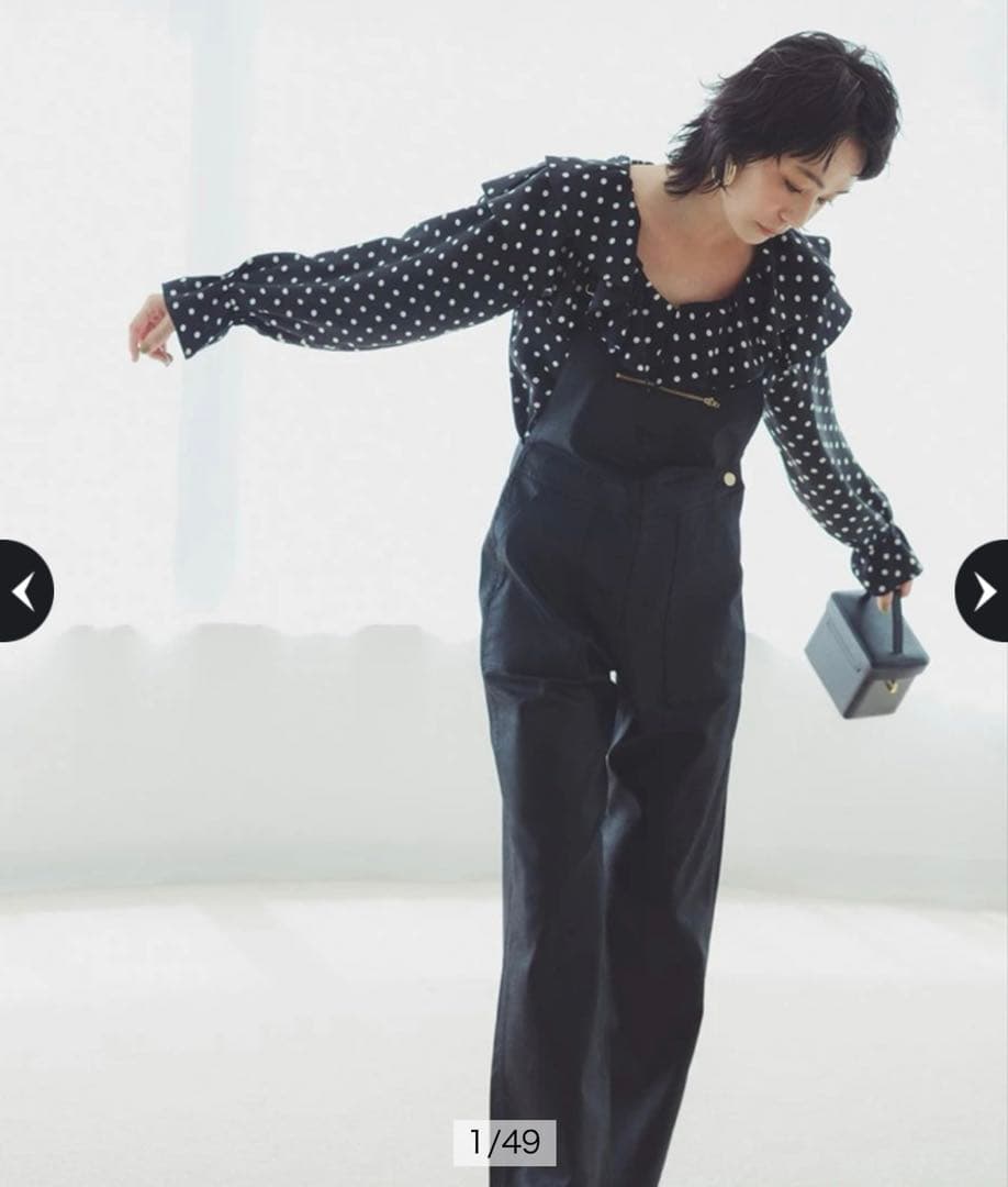 Arpege story アルページュストーリーレザーライクデニムオーバーオール