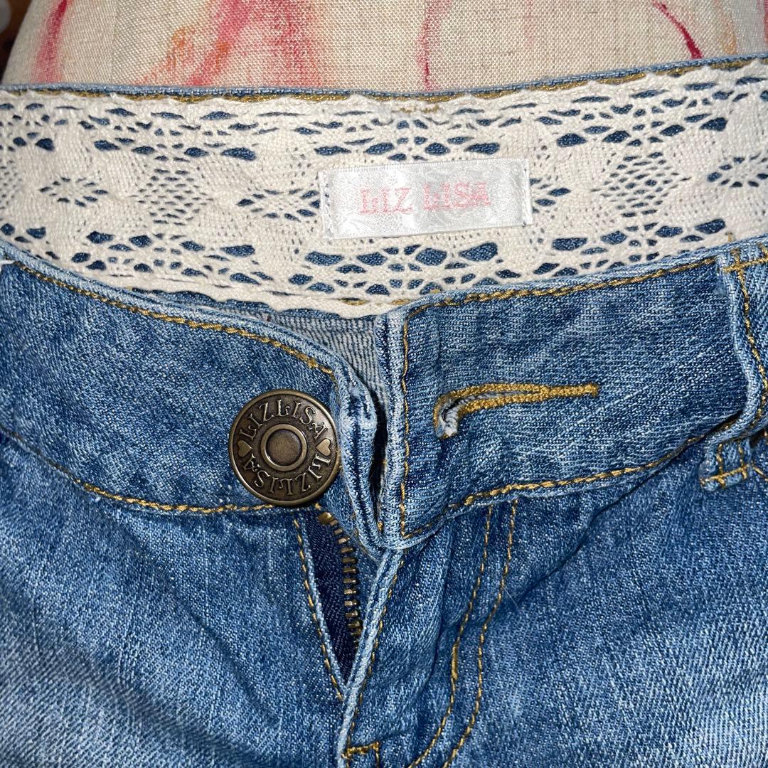 00s 希少 LIZLISA コットンレース&フリル デニムショートパンツ