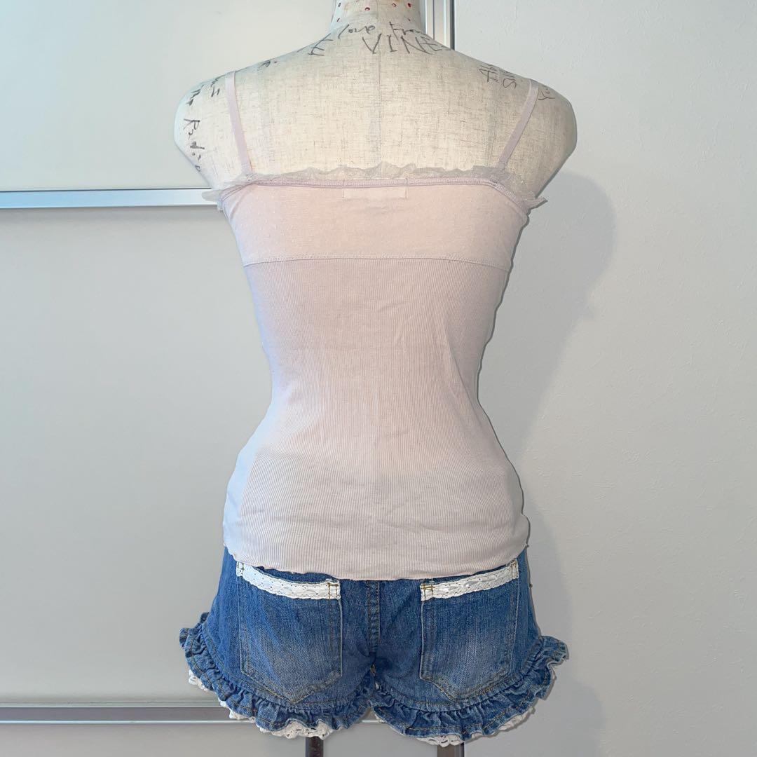 00s 希少 LIZLISA コットンレース&フリル デニムショートパンツ