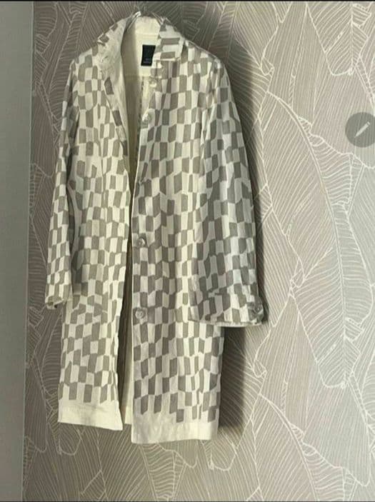 ホワイトグレー チェック柄 ロングコート