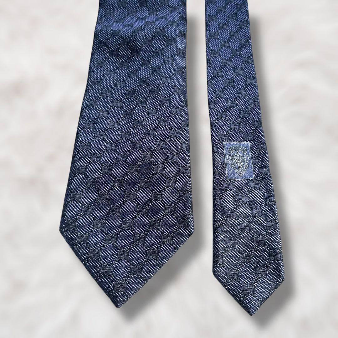 【未使用級✨️】グッチ GUCCI GG柄 ネイビー シェリーライン ネクタイ