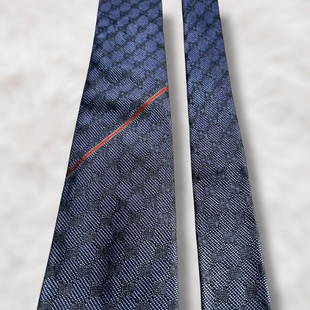 【未使用級✨️】グッチ GUCCI GG柄 ネイビー シェリーライン ネクタイ