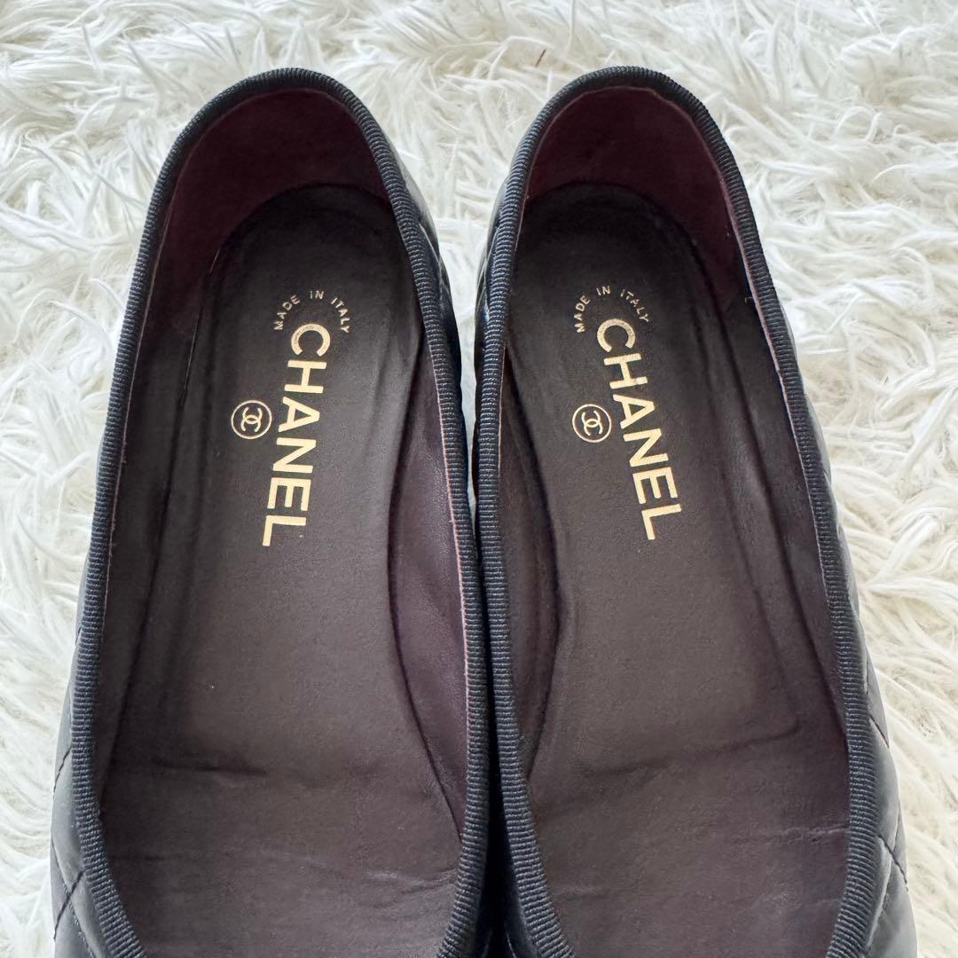 美品【シャネル】パンプス　ココマーク　キルティング リボン　黒　レザー　39