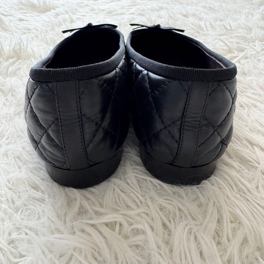 美品【シャネル】パンプス　ココマーク　キルティング リボン　黒　レザー　39