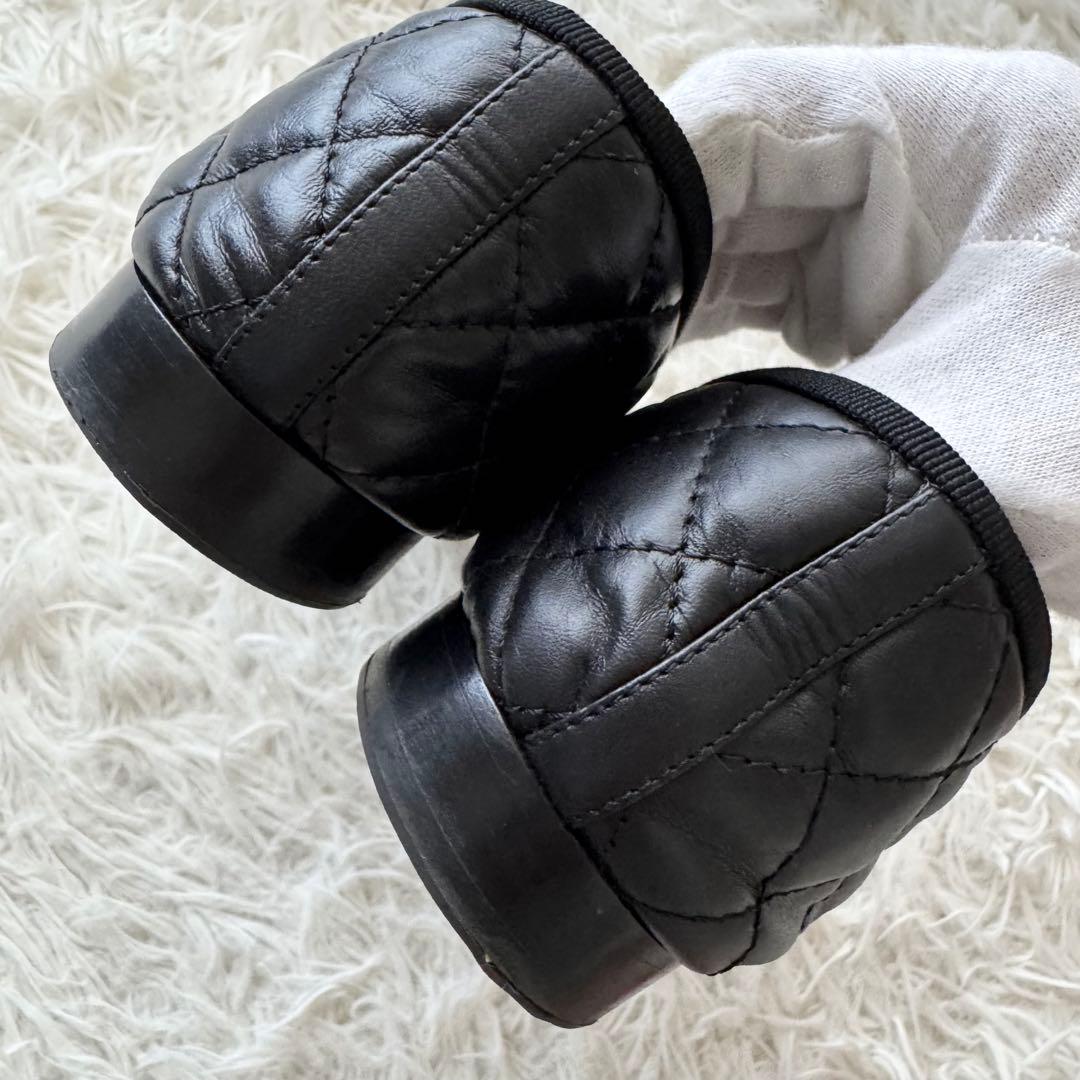 美品【シャネル】パンプス　ココマーク　キルティング リボン　黒　レザー　39