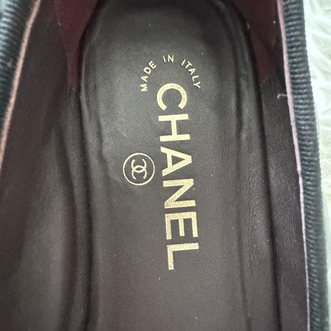 美品【シャネル】パンプス　ココマーク　キルティング リボン　黒　レザー　39