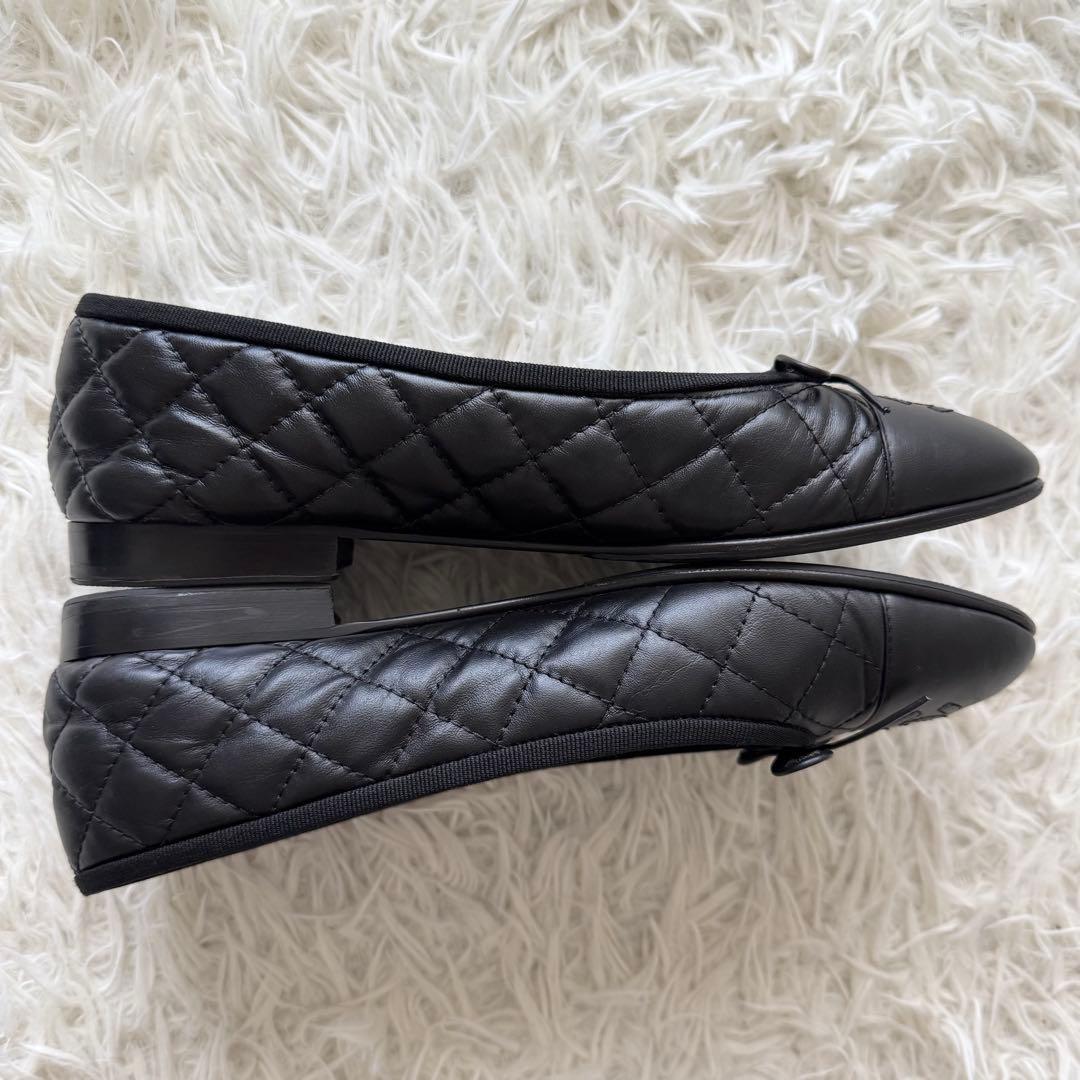 美品【シャネル】パンプス　ココマーク　キルティング リボン　黒　レザー　39