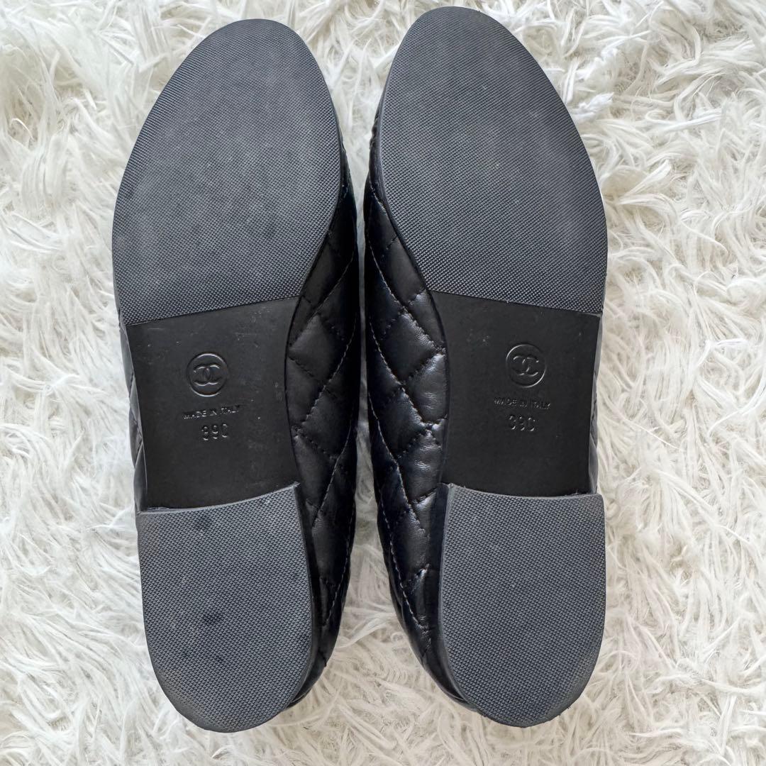 美品【シャネル】パンプス　ココマーク　キルティング リボン　黒　レザー　39