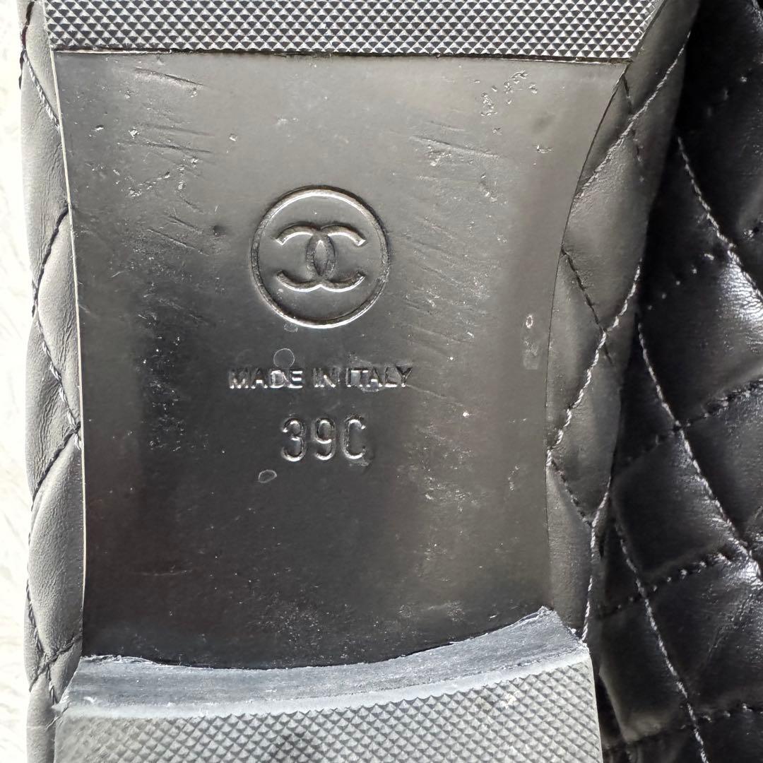 美品【シャネル】パンプス　ココマーク　キルティング リボン　黒　レザー　39